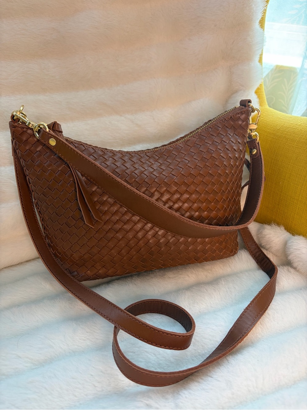The Sak Juniorr Woven Leather Hobo Bag in Cognac - Picture 5 of 11